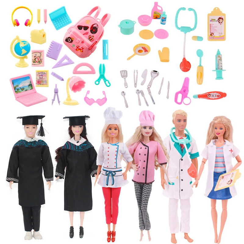 

Barbiess Clothes Outfits Doctor/Nurse Student Chef Police Uniform and Accessories For 11.5Inch Doll 1/6 Doll Girl Toy Gift