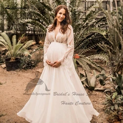 Lakshmigown Flowy Maternity Wedding Dress for Pregnant Women 2023 Vestido Chic Boho Long Sleeve Bridal Beach Wedding Gowns