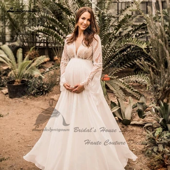 Lakshmigown Maternity Wedding Dress Pregnant Women Boho Long Sleeve Bridal Dresses Customized Beach Wedding Gowns 2025 Vestido 1