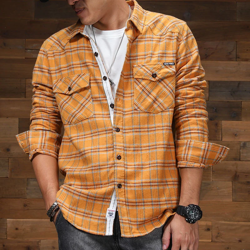 

Long Plaid Shirt Men 's Sleeve Korean Style Loose Coat Spring and Autumn Plaid Top