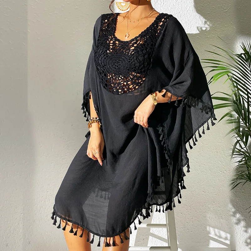 New Cover-up Beach dress 2024 New beach smock hook floral patchwork fringe swimsuit bikini beach wear