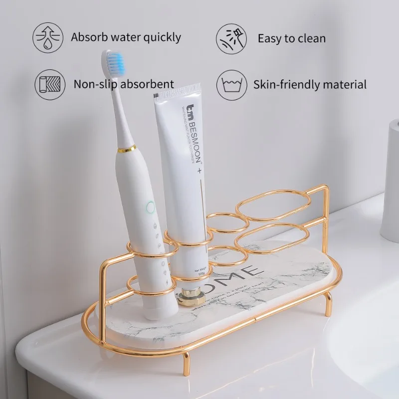 Stone Bathroom Organizer Shelf Diatomite Cosmetic Storage Electric Toothbrush Holder Corner Countertop Vanity Desktop
