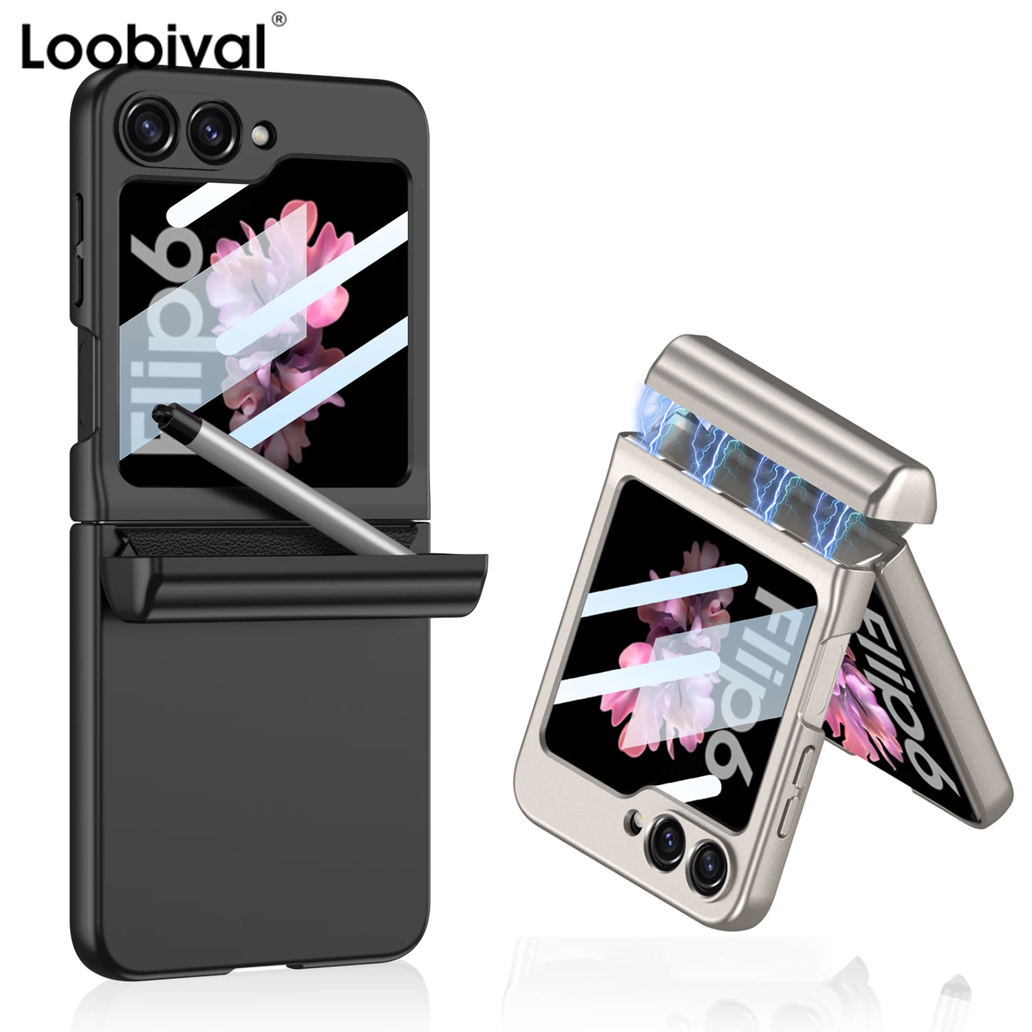 Luxury Magnetic Invisible Pen Slot Slim Matte Phone Case with Screen Film for Samsung Galaxy Z Flip