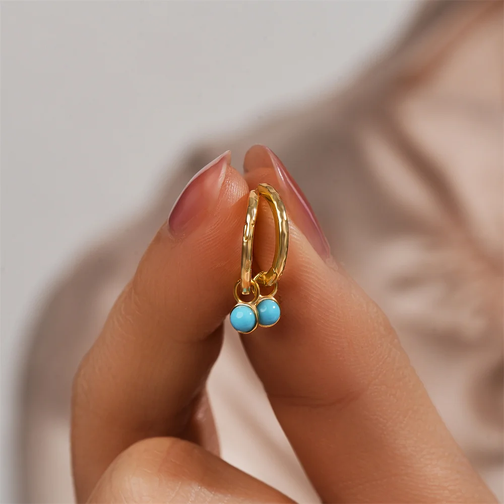 Aide 925 Sterling Silver Turquoise Drop Ear Buckle Gold Hoops Earrings For Women Minimalist Fine Jewelry Trendy Pendientes Gift 5