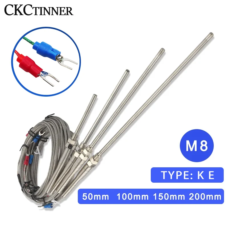 Termocoppia Tipo K Con Connettori | Sonda 200mm X 5mm | Cavo 1 Metro | Range 0-400°C Per Misurazioni Industriali
