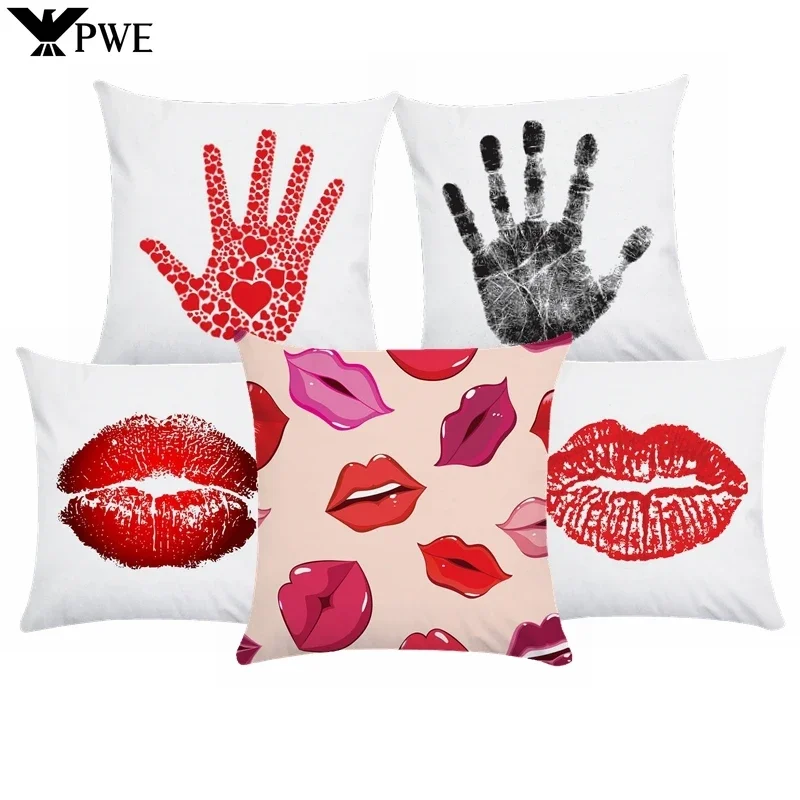 

Customizable Pillowcase Chair Waist Throw Pillowcase Home Decor Colorful Red Lips Pattern Short Cushion Cover