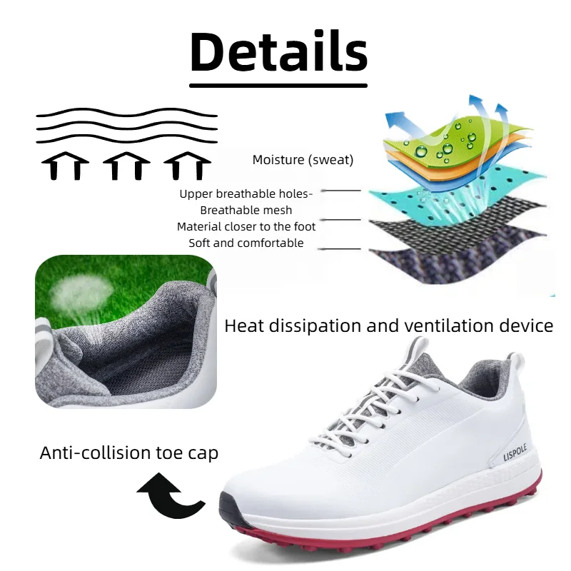 Golf Shoes Men - Waterproof Outdoor Sport Sneakers with Anti-Slip Sole Lightweight Breathable Upper for Beginners Leisure Sports