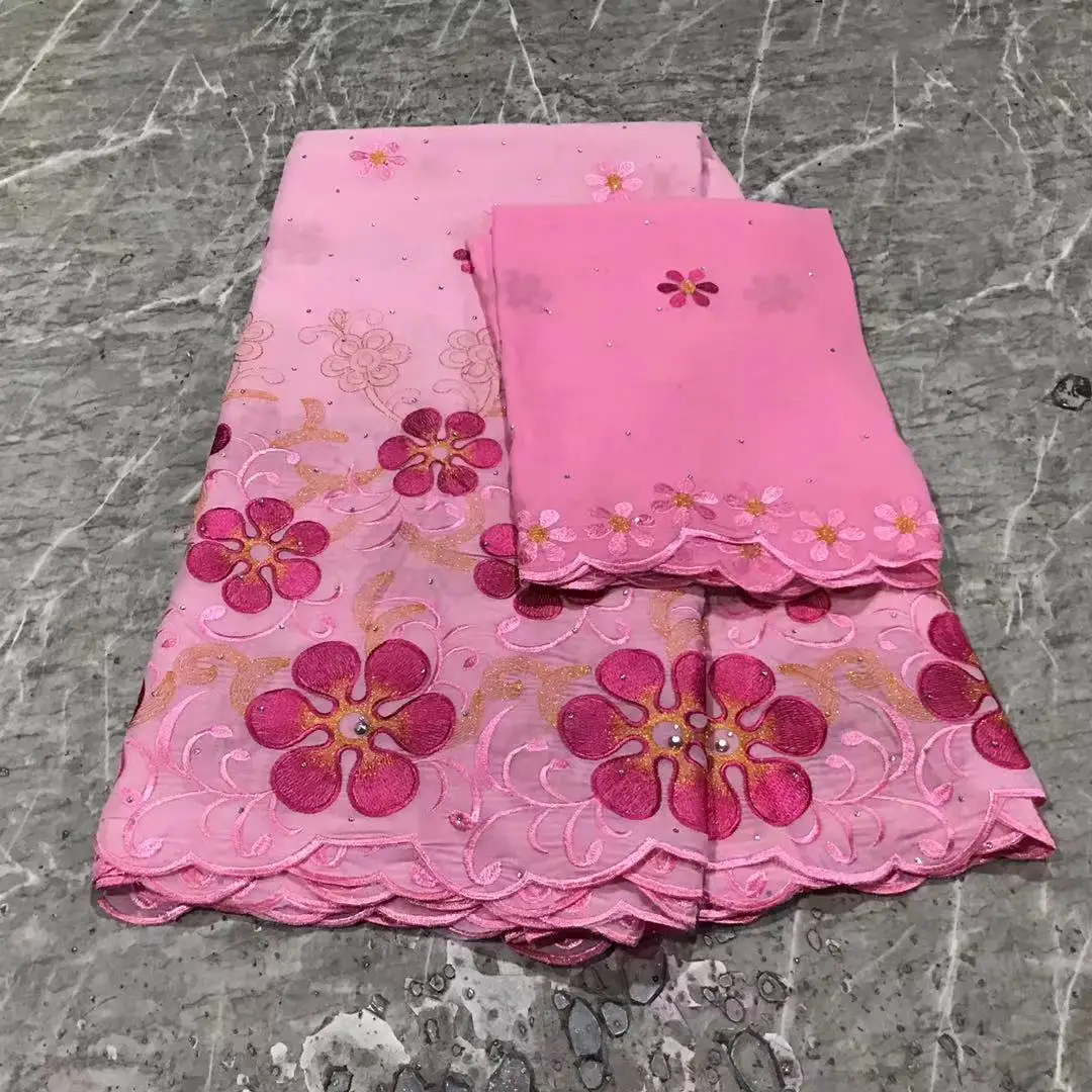 

Cotton Swiss Lace and Scarf Set for Women, Embroidered Lace Fabric, High Quality, New, 5 + 2 Yards, 2023