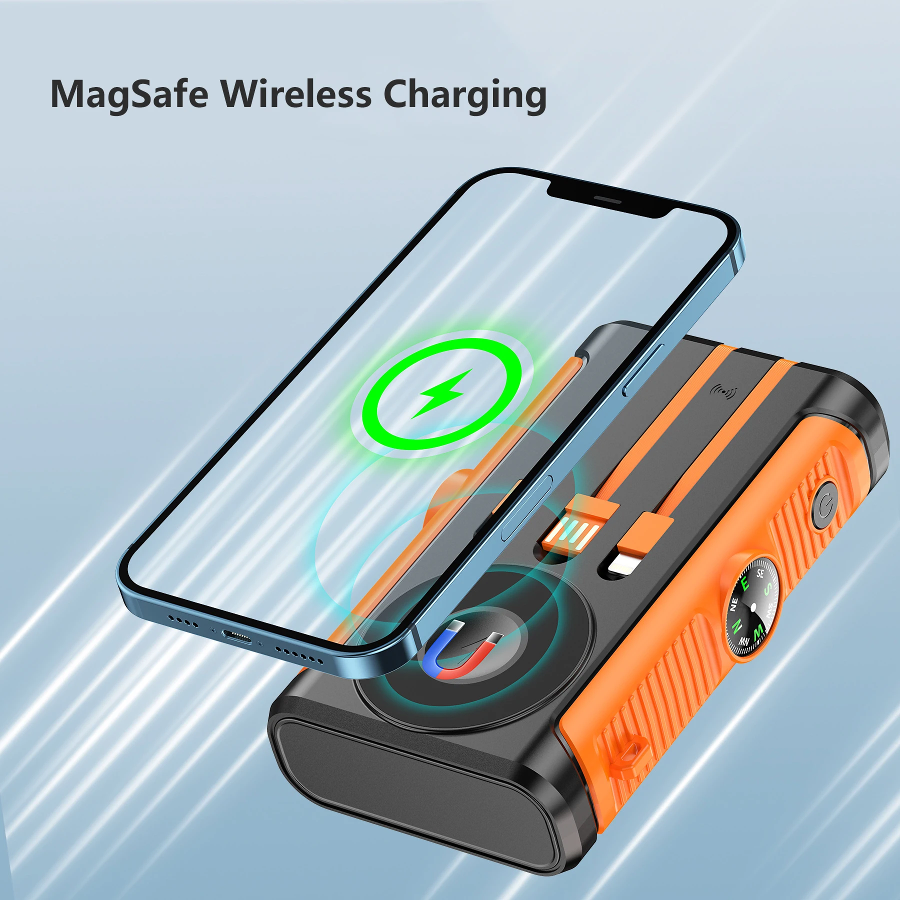 20000mAh Hand Crank Solar Power Bank Dual USB with Camping Light Powerbank Wireless Charging for iPhone 16 15 iwatch Waterproof 6