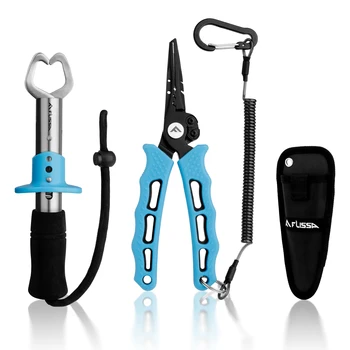 모시 오크-다기능 낚시 도구 키트, 낚시 플라이어, 후크 피커, 접이식 스레드 트리머, 물고기 칼, 릴 키체인, 2 개