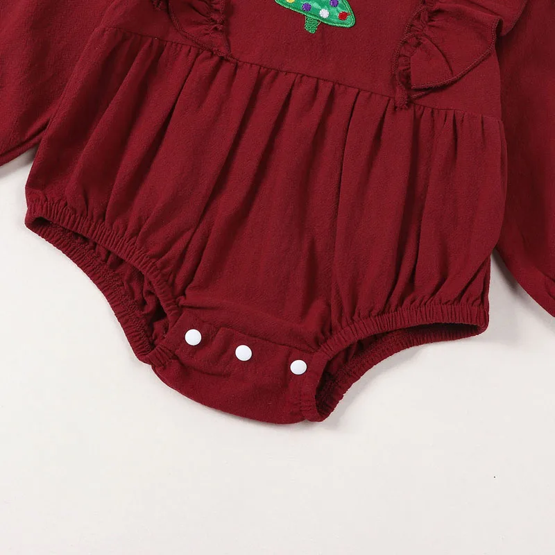 

Baby Girl Christmas Romper Ruffle Collar Long Sleeve Infant Christmas Tree Print Bodysuit Fall Clothes 0-12M