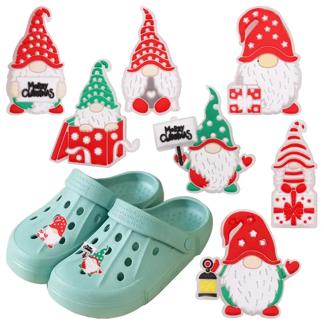 Mix 50pcs PVC Christmas Santa Light Gift Grow on The Night Luminous Croc Jibz Buckle Sandals Shoes Decoration Xmas Present