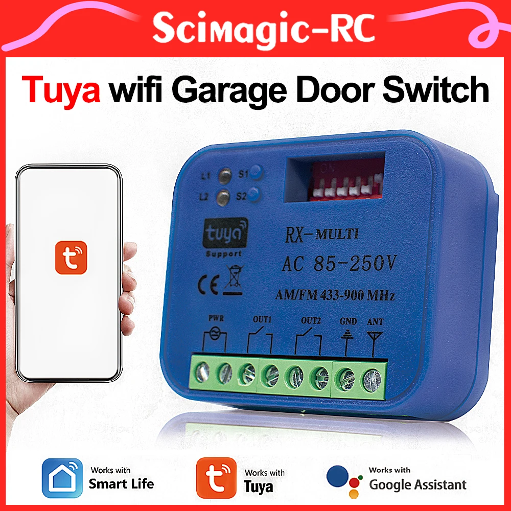 Tuya Wifi Garage Door Switch 433-900Mhz Ac/Dc 9-30V O 85-250V 2Ch Smart Ricevitore Controller Per Smart Life Alexa Google Home