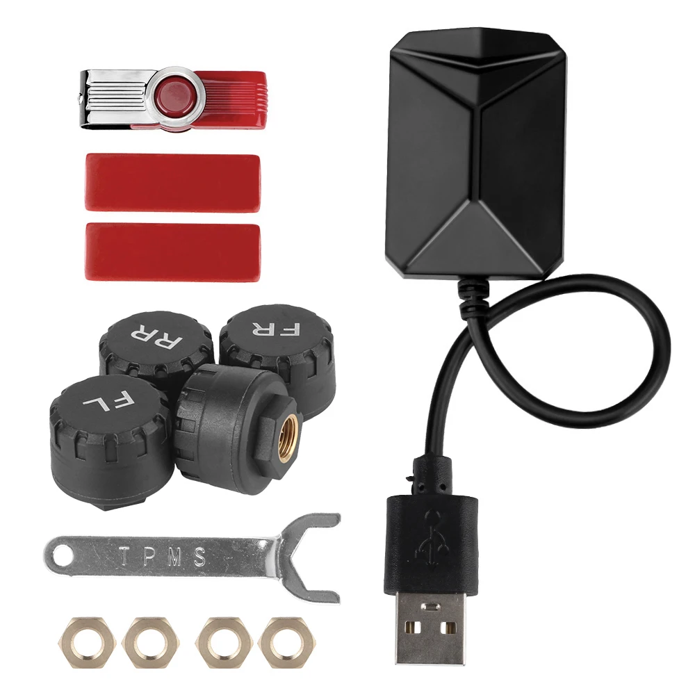 Wireless Tire Pressure Monitoring System with USB and 4 Sensors for Universal Compatibility