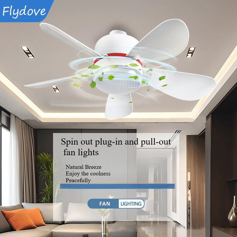 16.5in Ceiling Fans Remote Control Socket Ceiling Fan Light LED 50W E27 For Bedroom Garage Kitchen