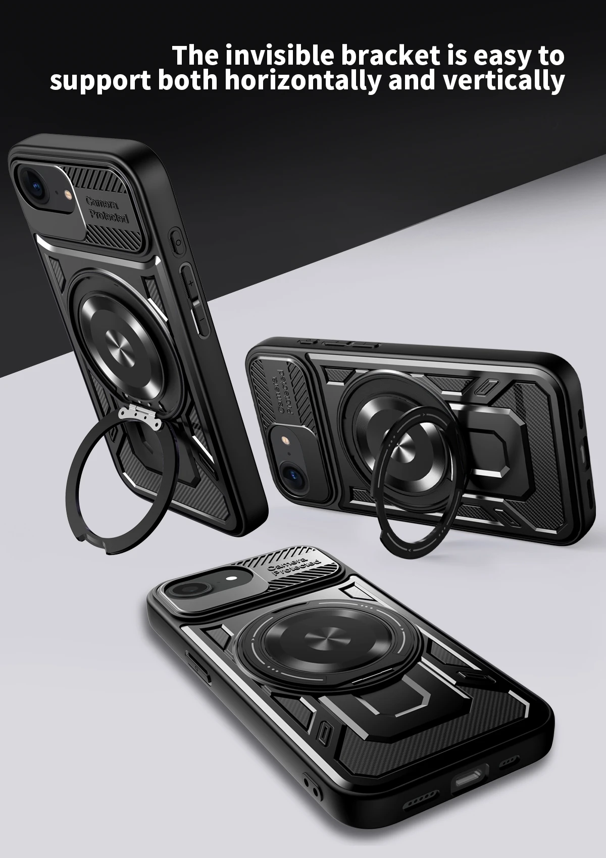 Luxury Shockproof Armor Phone Case with Car Magnetic Ring Stand