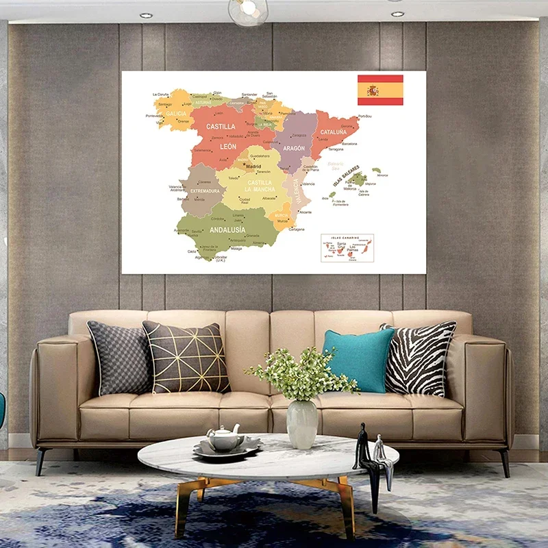 Spray Spain Map in Spanish 100*70cm Prints Wall Poster Picture Home Decoration Children Travel School Supplies Mapa de Espa&ntilde;a
