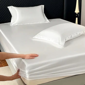 Drap-housse élastique en Satin, housse de matelas solide, drap de lit à 360 bandes pour Couple simple, Double, King, Queen, drap de lit complet 1