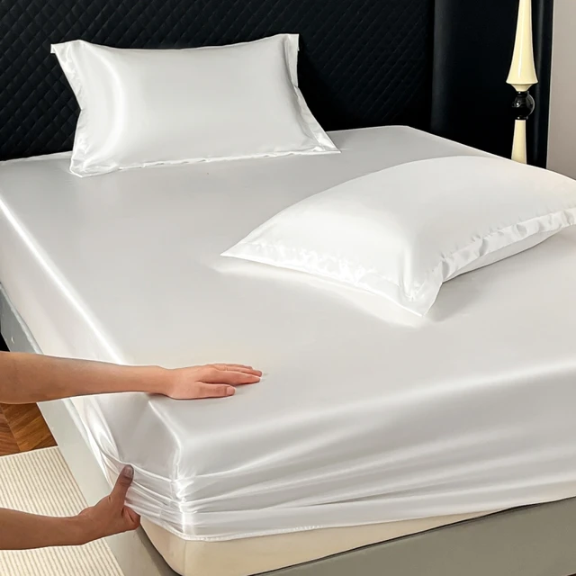 Drap-housse élastique en Satin, housse de matelas solide, drap de lit à 360 bandes pour Couple simple, Double, King, Queen, drap de lit complet 1