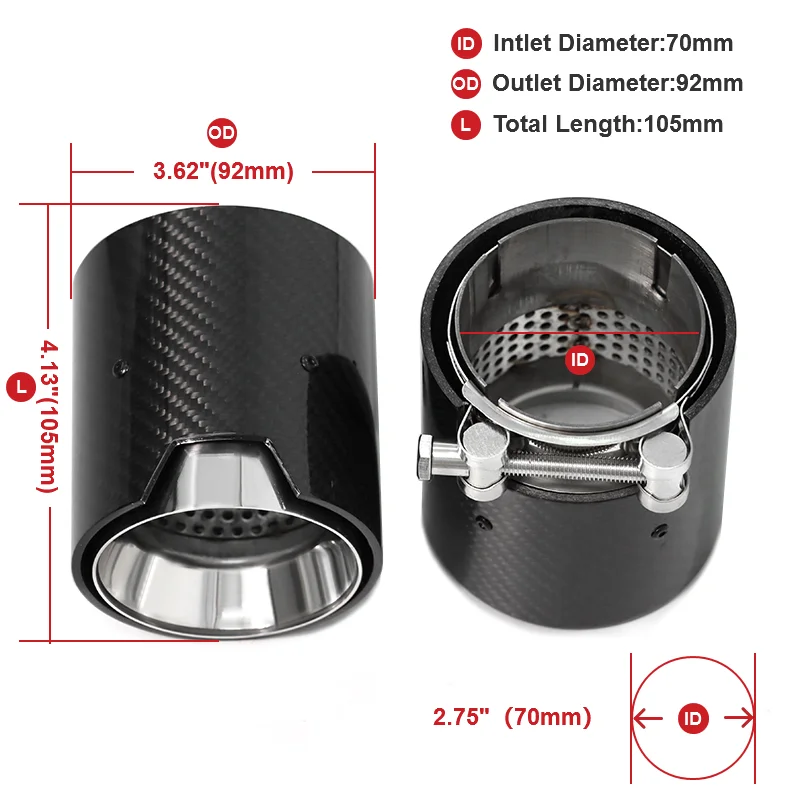 1 Piece Carbon Fiber Exhaust Tip For BMW M2 F87 M3 F80 M4 F82 F83 M Performance Exhaust Tip ID 70mm Nozzle Tailpipe