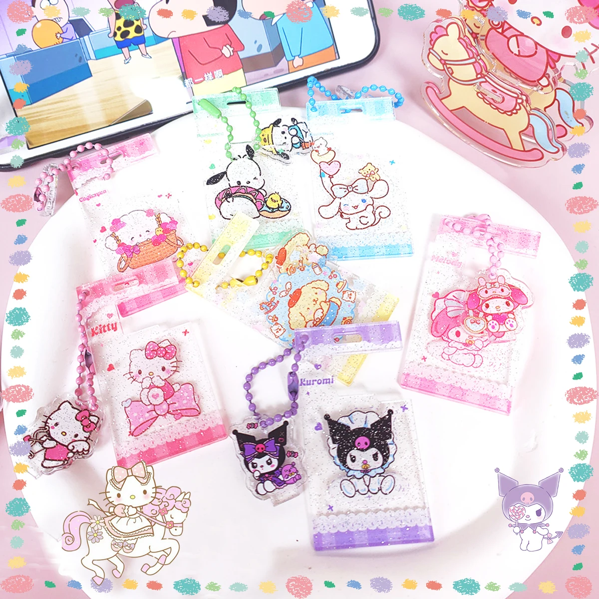 

Sanrioed Portable Mobile Phone Holder Kawaii Key Chain Bags Ornaments Convenient Anime Pochacco Cinnamoroll Kuromi Girls Gift