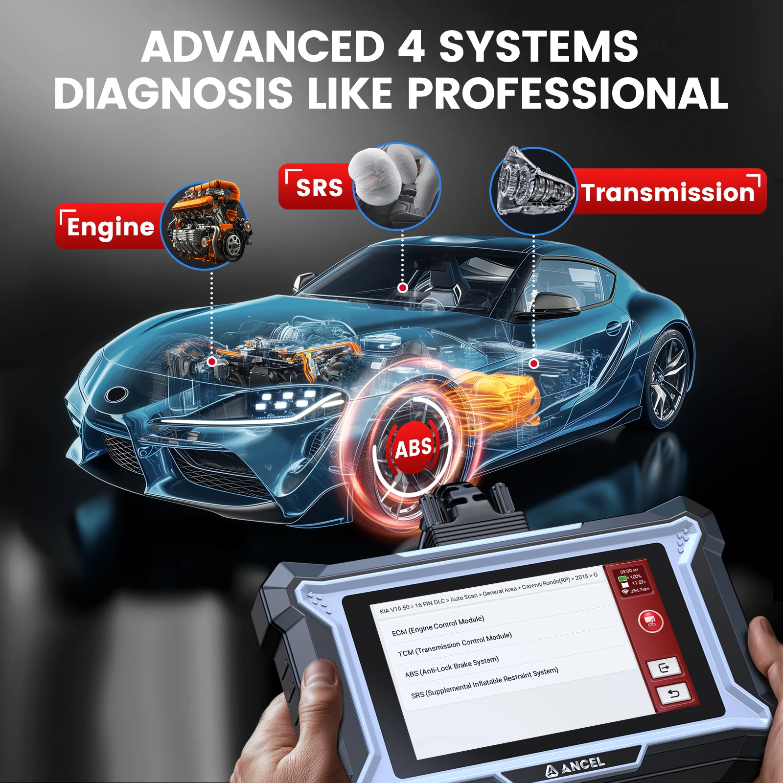 ANCEL DS100 OBD2 Scanner Check Engine AT ABS SRS Diagnostic BMS EPB OIL Reset Car Code Reader Scan Tool Lifetime Free Update 2