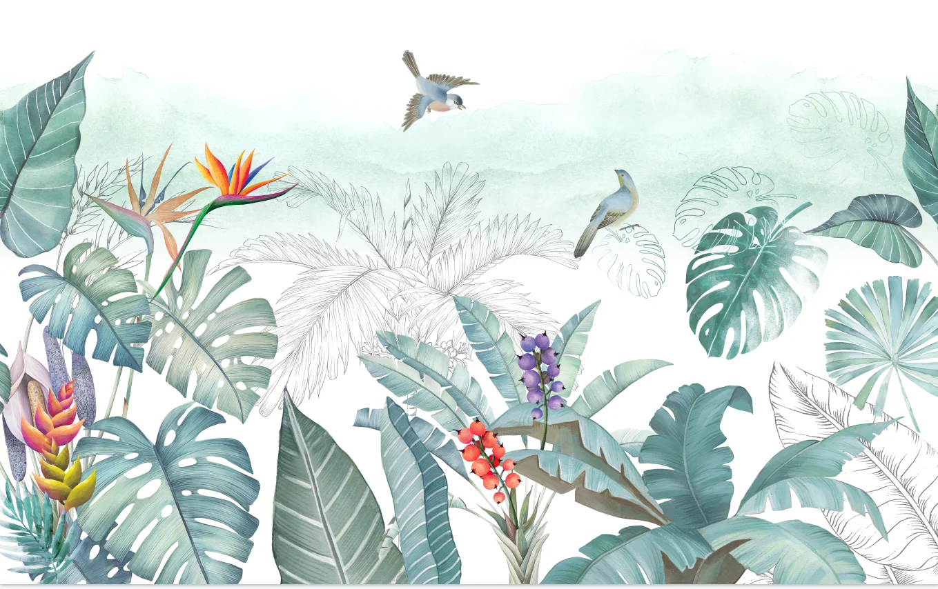 

Custom photo mural wallpaper hand painted HD tropical plants flowers and birds background wallpaper for walls 3 d