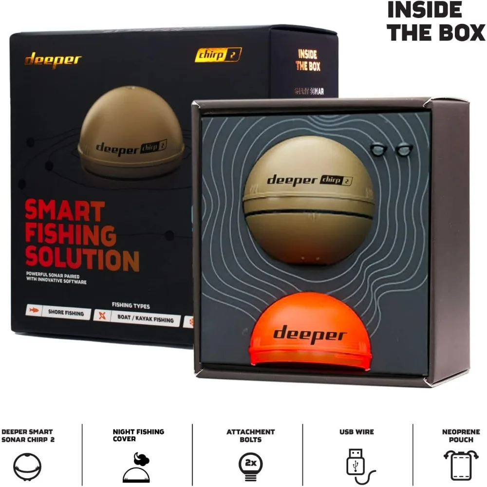 Chirp 2 Sonar Fish Finder-Portable Fish Finder and Depth for Kayaks, Boats and Ice Fishing No GPS Castable
