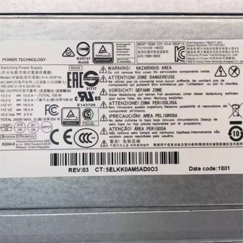 HP ML110 G9 Gen9 350W 전원 공급 장치 S14-350P1A 780077-501 791705-001 24+4+8+8PIN 고속 선박용 새 원본