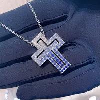 Collier croix double couche en argent sterling 925 avec pendentif entièrement pavé de diamants de laboratoire pour femme, bijoux fins pour mariage et soirée 2