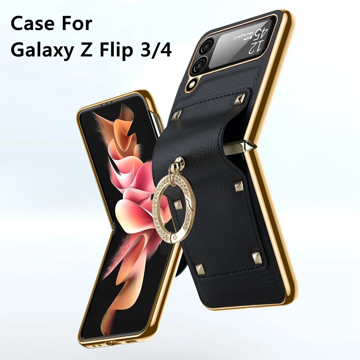 

PU Leather Colorful Bling Ring Holder Phone Case For Samsung Galaxy Z Flip 3 4 5