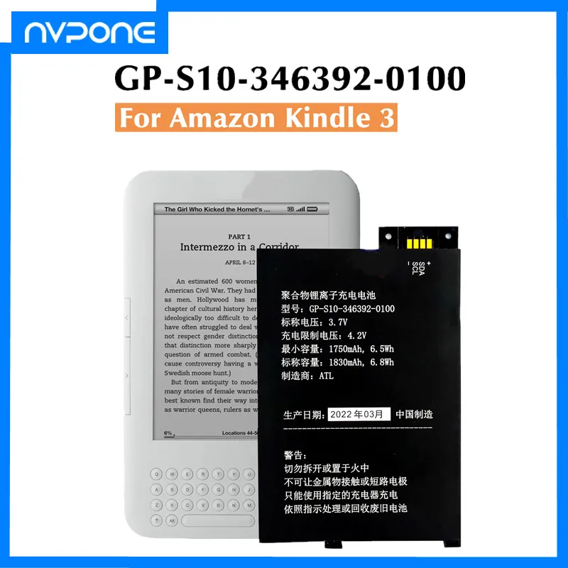 

100% New 3.8V-4.35V 1900mAh Kindle 3 Battery For Amazon Kindle 3 III Keyboard eReader D00901 Graphite 170-1032-00 / FS249 +tools