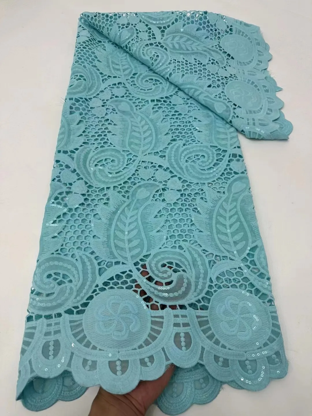 

Latest Nigerian Lace Fabric 2023 High Quality Sequins Lace African Lace Fabric Cotton Lace 5Yards Guipure Cord Lace