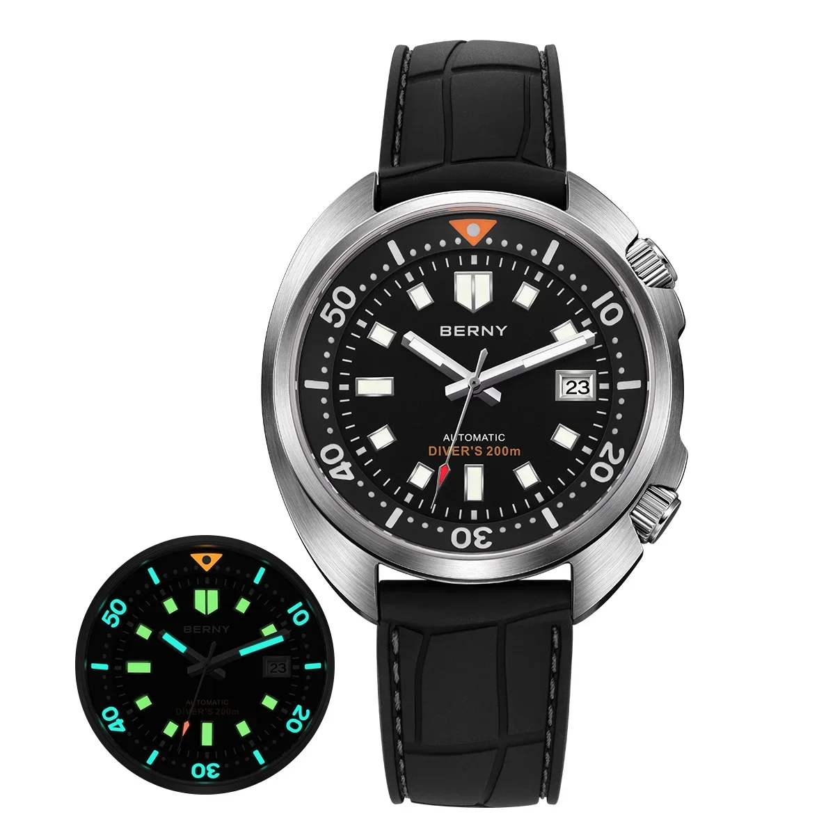 BERNY 自動コンプレッサーダイバーウォッチ男性用超発光腕時計