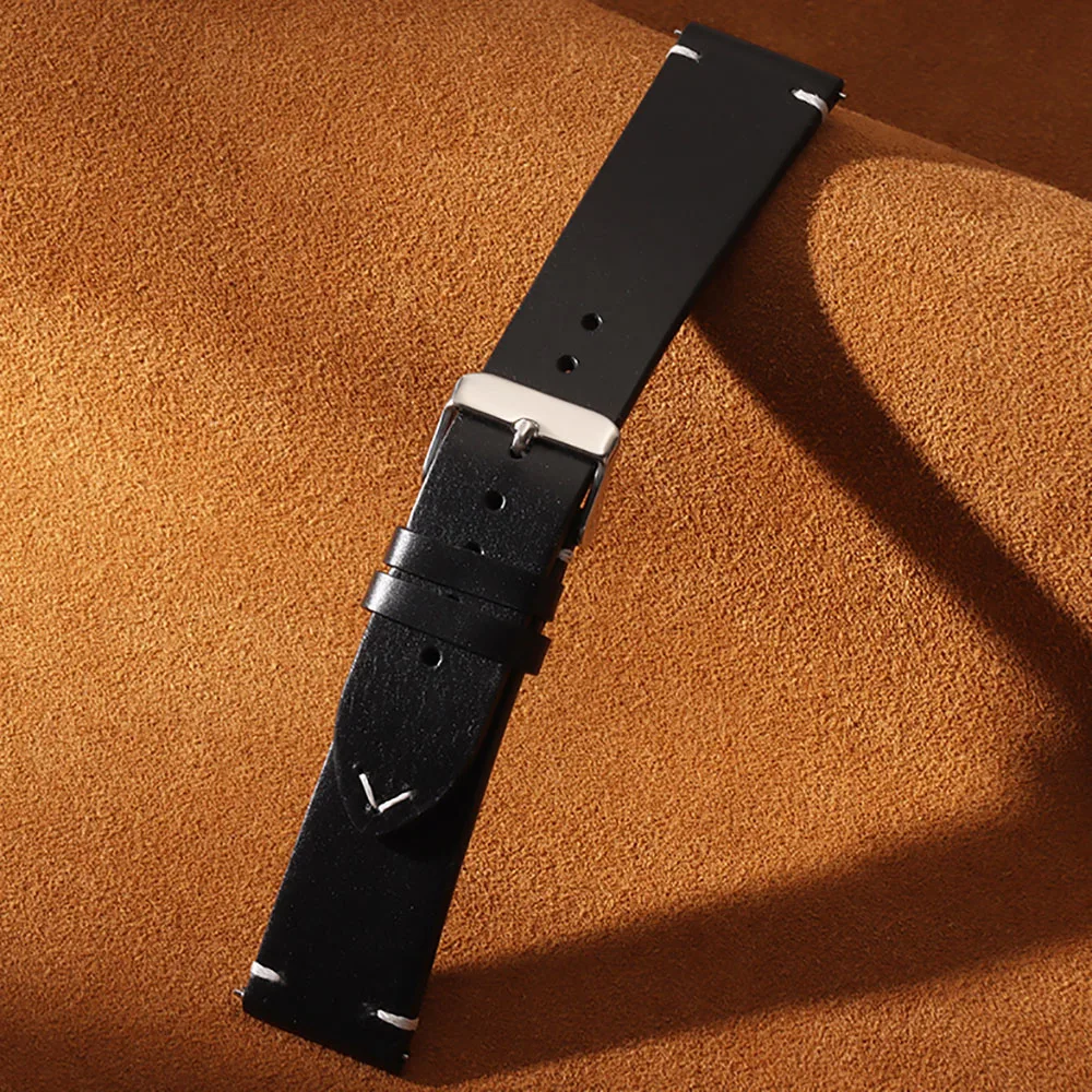 Quick Release Retro Oil Wax Genuine Leather Watchband in Calfskin - Multiple Sizes Available