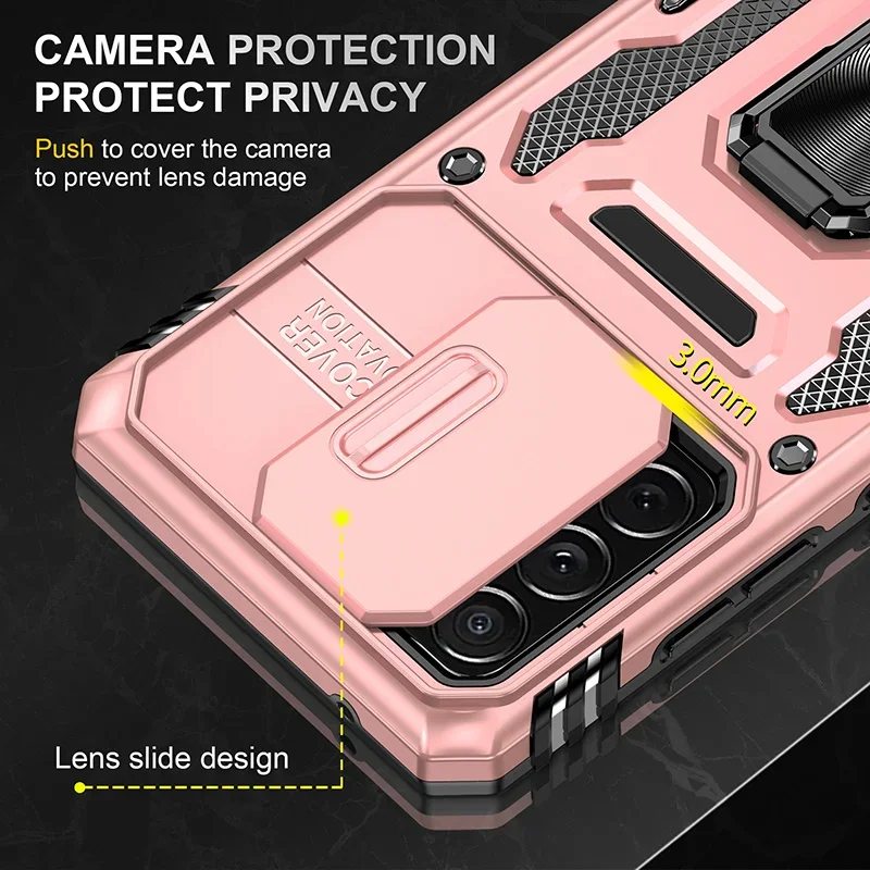 Magnetic Holder Armor Case with Slide Camera Lens Cover