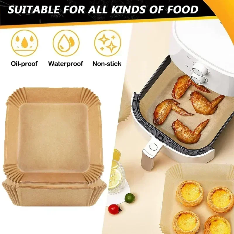 Air Fryer Accessories 50/100PCS Bakeware Disposable Paper Tray Non-Stick Mat Baked Silicone Paper Square Round