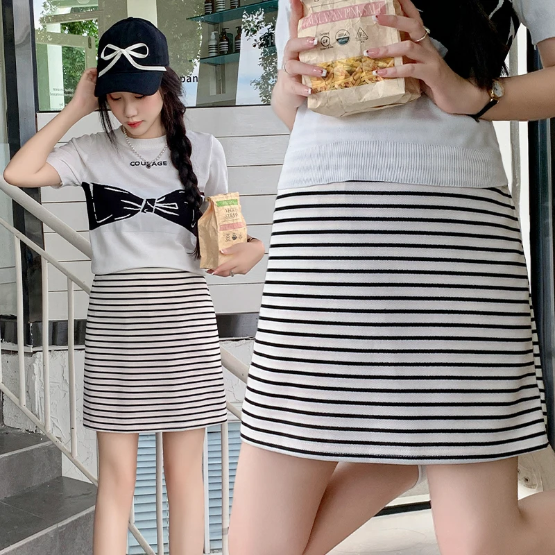 N68489# Pregnancy Skirt A Line Easy Matching Skirts Women Hip Skirt Spring Autumn Simple Striped Summer Casual Maternity