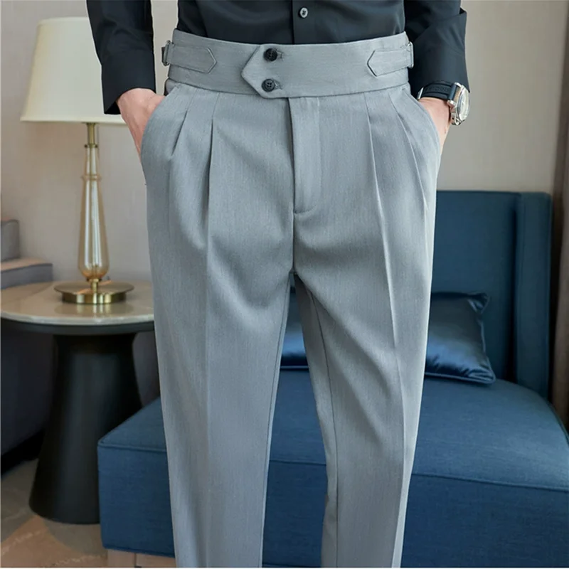 British Style Autumn Solid High Waist business pants suit pants men pants Men Formal Pants Slim Fit Business Casual Suit Pants Hommes