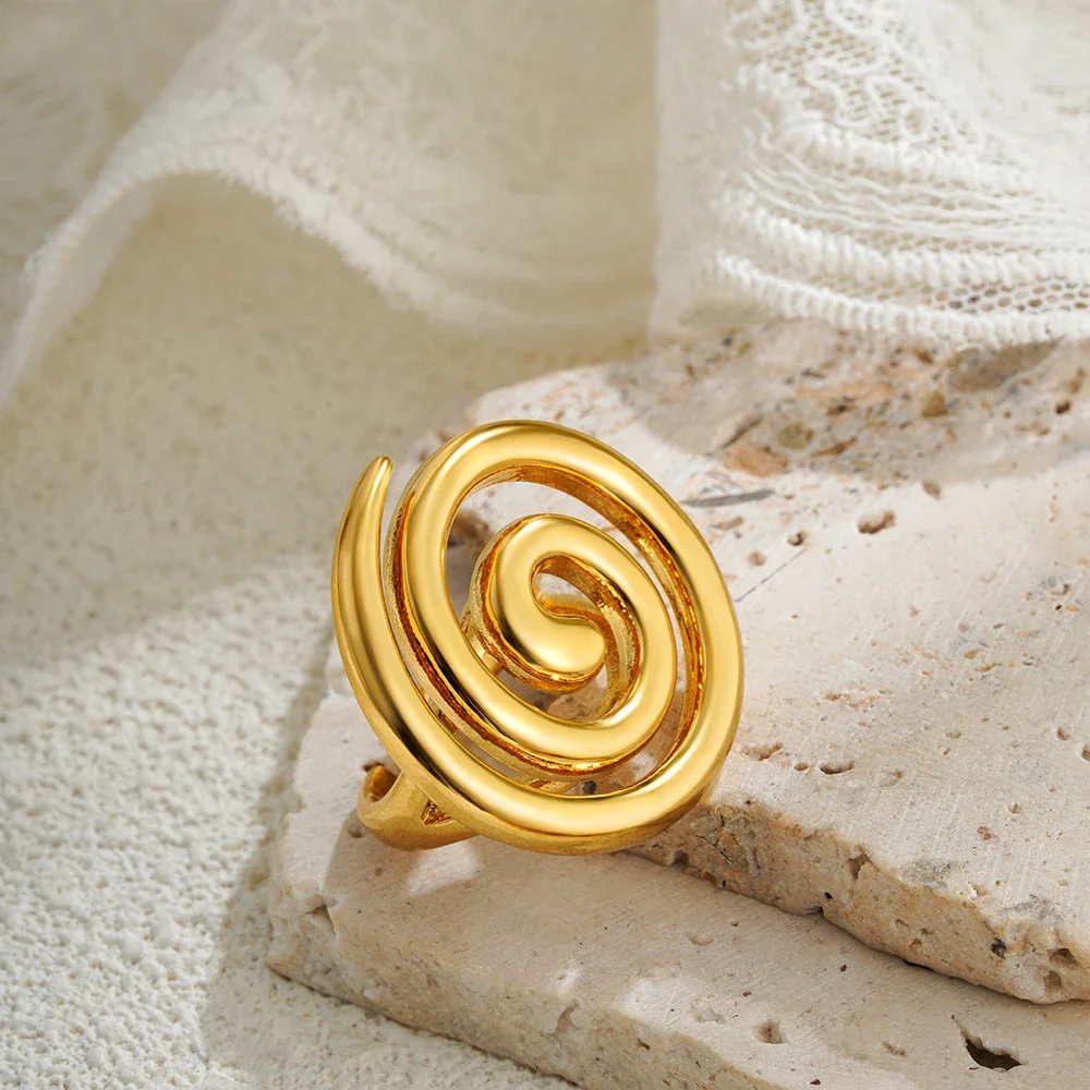 316l PVD Stainless Steel Summer Beach Shell Rings Creative Seashell Scallop Sea Snai Chunky Ring 18K Gold Plated Retro Jewelry