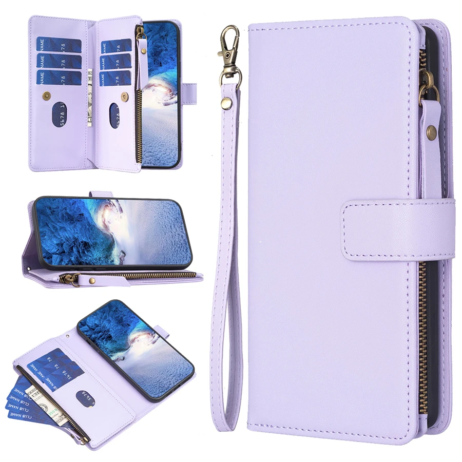Wallet Multi-Card Zipper Flip Leather Case For Xiaomi Redmi 13C 12 12C 10C Note 13 Pro Plus 12S 11 10 9 Poco X6 C65 M6 Pro 11T