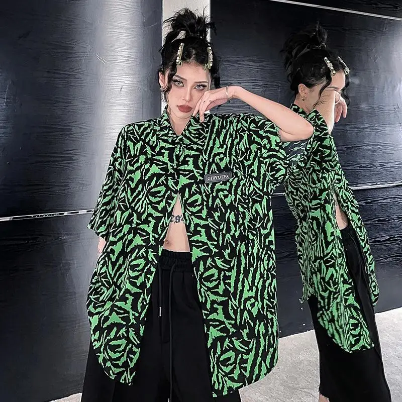 

Oversize 300 Jin Full Print Short Sleeve Shirt Women's Summer Loose Fat Meat Covering Hip Hop Fashion Brand Shirt