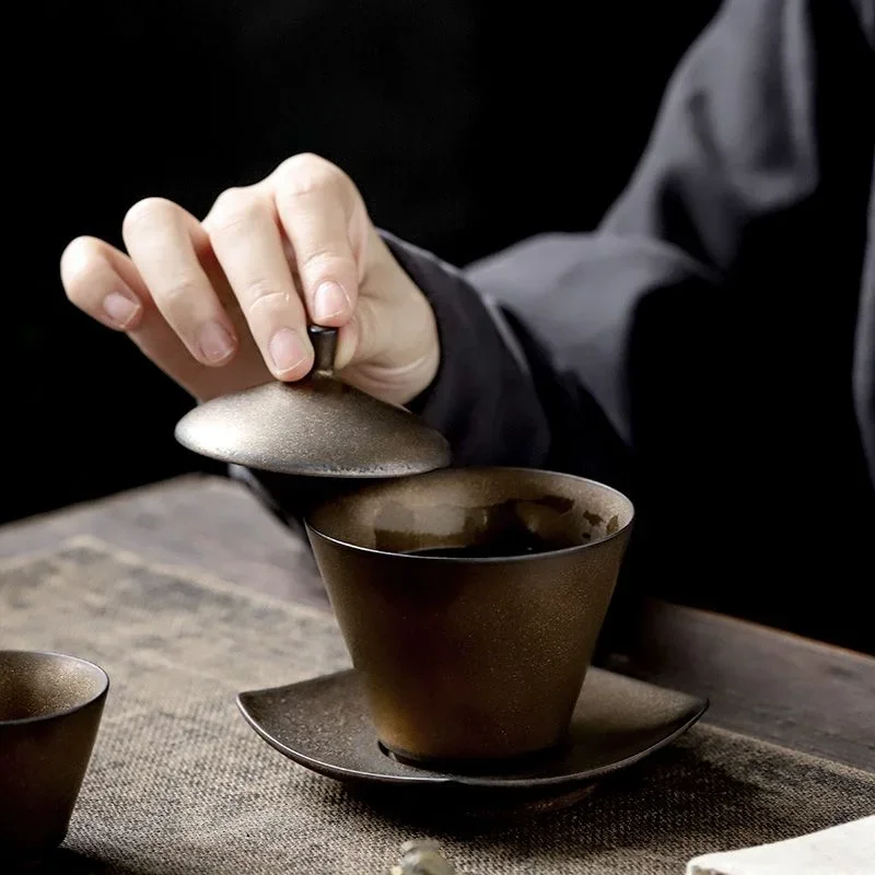 Master crafts Gilding Antique Ceramics Cover Teacup Large Gaiwan Vintage Tea Brewing Bowl Tea Cup Vintage Bowl