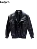 Lautaro Autumn Winter Cool Oversized Black Thickened Warm Pu Leather Jacket Men Stand Collar Zip Up Luxury Designer Clothes 2023 5