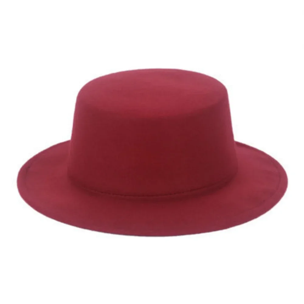 Winter Autumn Fashion Women Men Unisex Wide Brim  Panama Hat Autumn Winter Gentleman Elegant Jazz Church Cap Beige Black Red