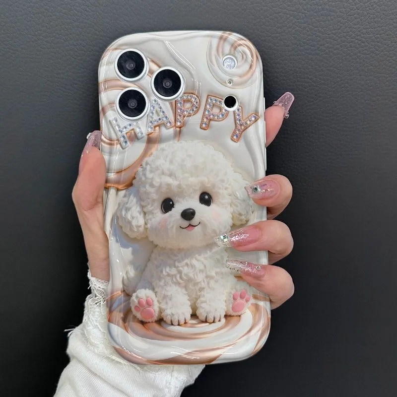 Cute Teddy Dog Cartoon Wave Design Soft TPU Phone Case