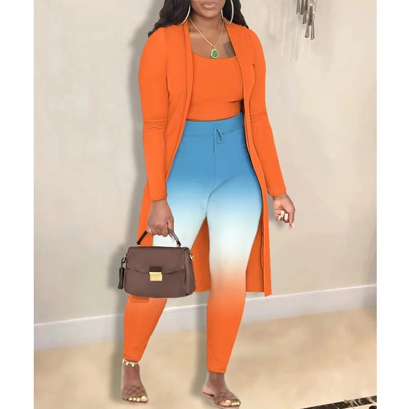 

Autumn Casual Printed 3 Piece Set 2023 Women Fashion Cardigan Coat Tank Top Legging Jogger Pants Suit Women 3 Piece Outfits