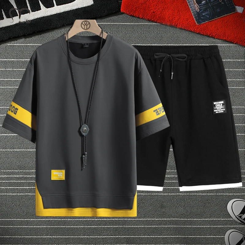 Ανδρική φόρμα, casual, joggers, αθλητικά ρούχα, μπλουζάκια και σορτς, ανδρική φόρμα 2 τεμαχίων, χιπ χοπ, τρέξιμο, ανδρική αθλητική φόρμα_voghion.com
