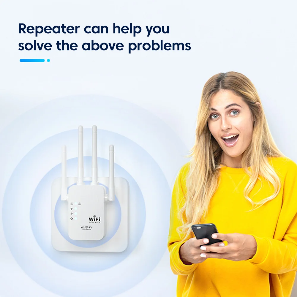Repetidor de Roteador sem Fio Wifi Impulsionador de Sinal Wifi Extensor de Banda Dupla Plugues da ue Amplificador Wifi 2.4g 5g 300m - Imagem 4