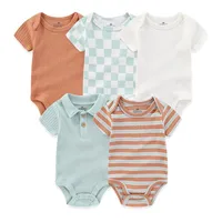 Newborn Baby Girl Clothes 5Pieces Unisex Bodysuits Cotton Baby Boy Clothes Set Solid Color Summer Print Cartoon Bebes 2